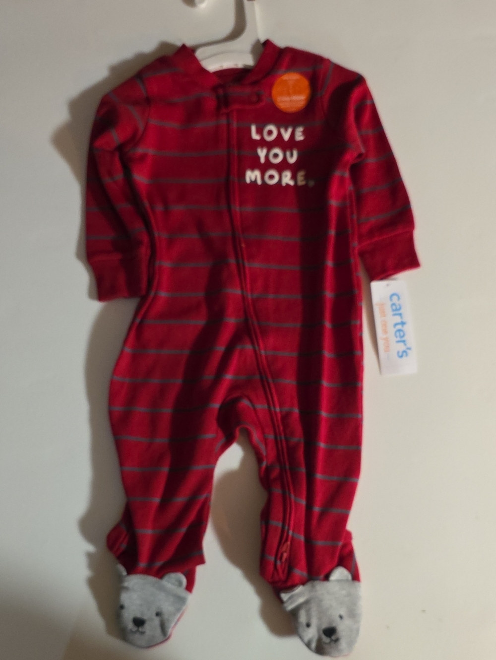 Carter's Red Striped Footed One-Piece Pajamas with 'Love You More'